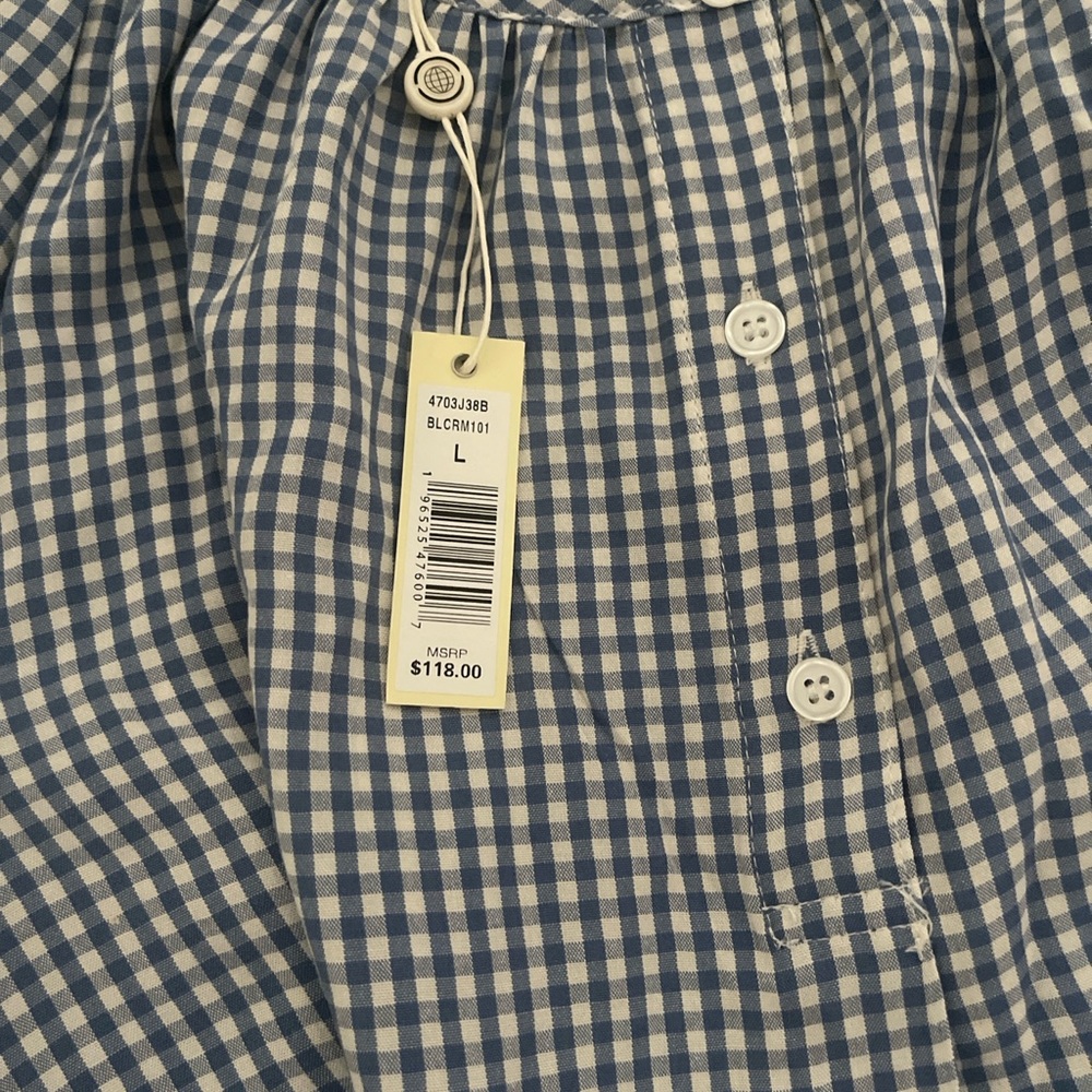 Max Studio Blue Gingham Peasant Blouse - Picture 2 of 2
